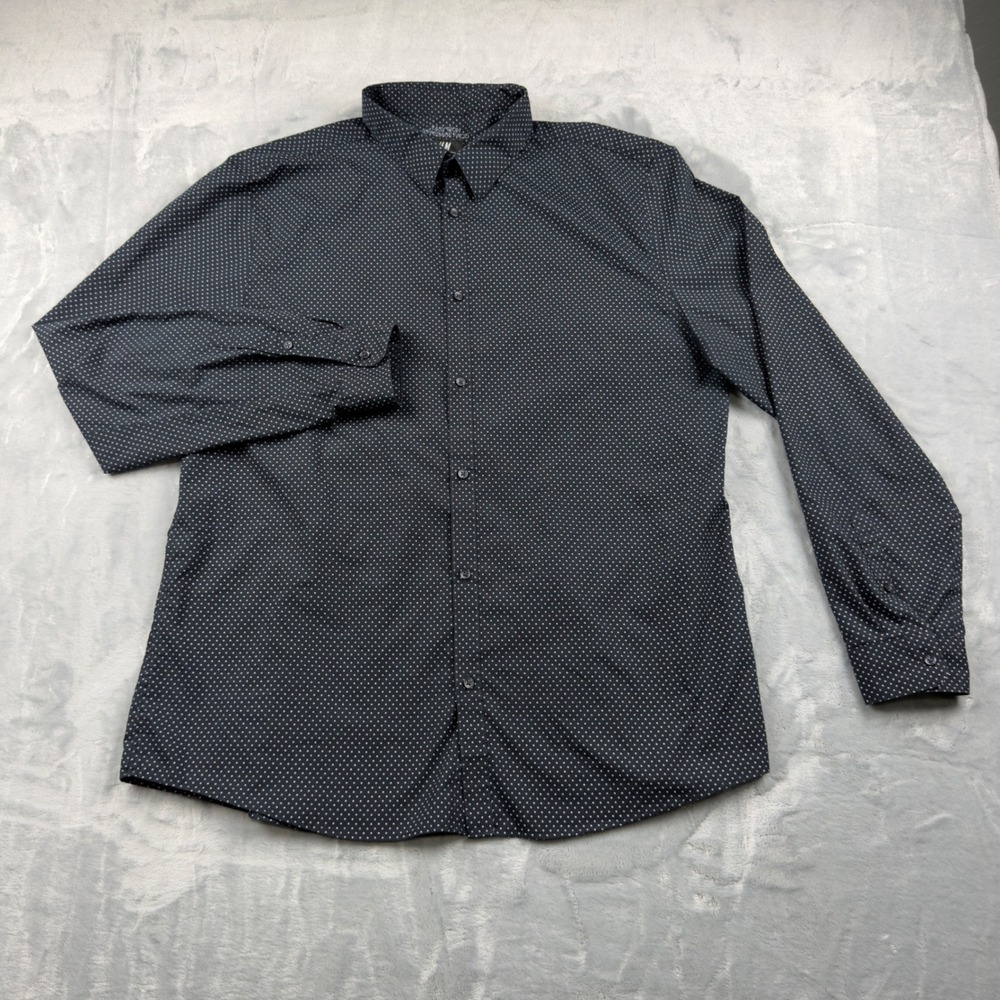 HM Mens XXL Slim Fit Easy Iron Button Down Shirt Black Polka Dot Long Sleeve